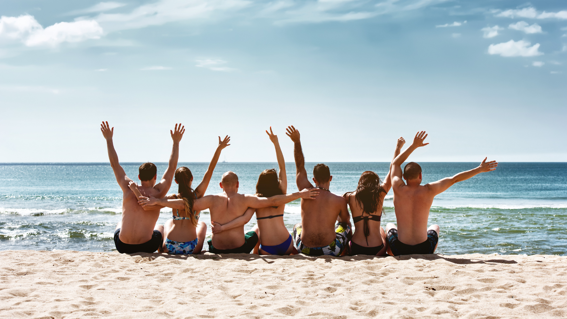 Big Group Of Friends During Beach Vacation