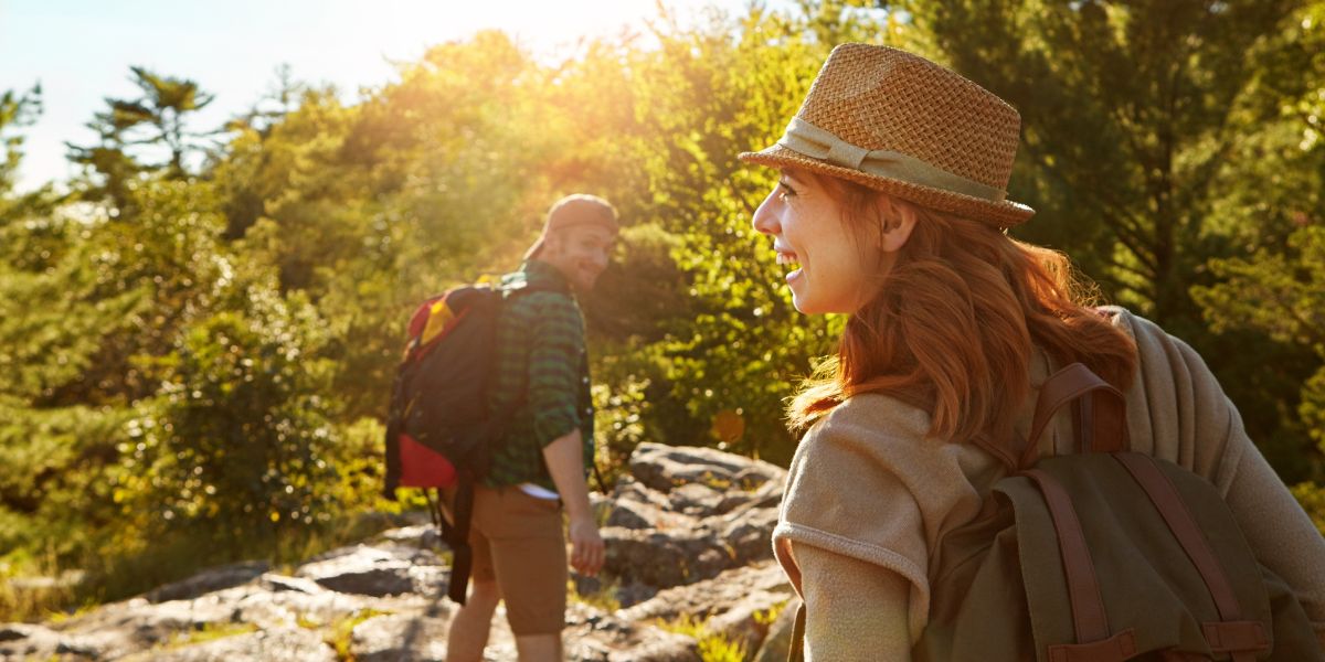 A couple enjoying a day of hiking in the mountains